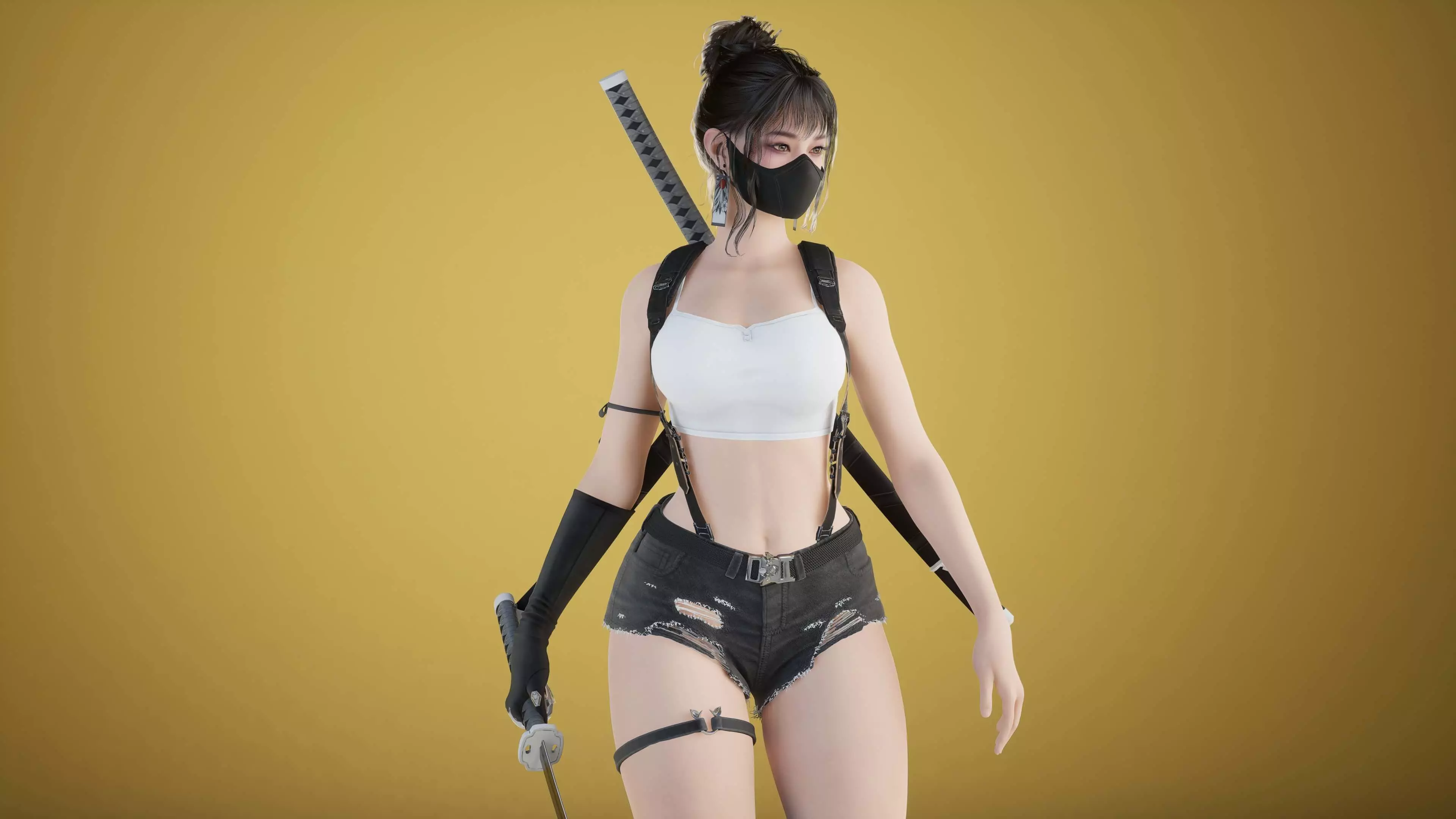 Shinobi Fighter Girl Low-poly 3D model_10