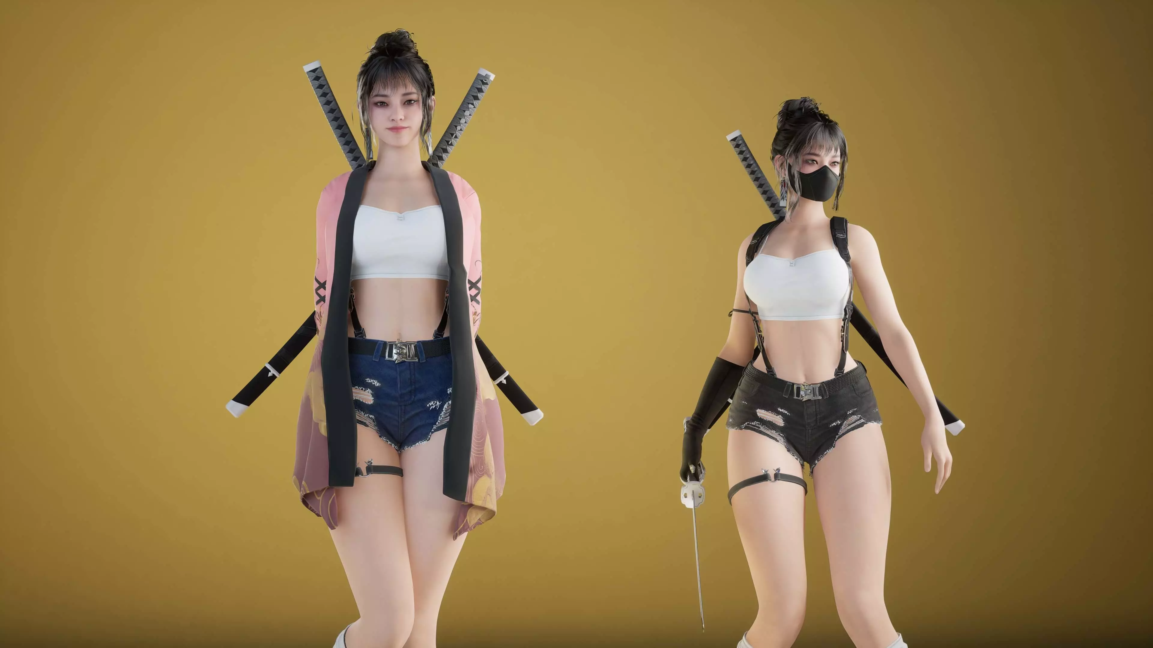 Shinobi Fighter Girl Low-poly 3D model_2