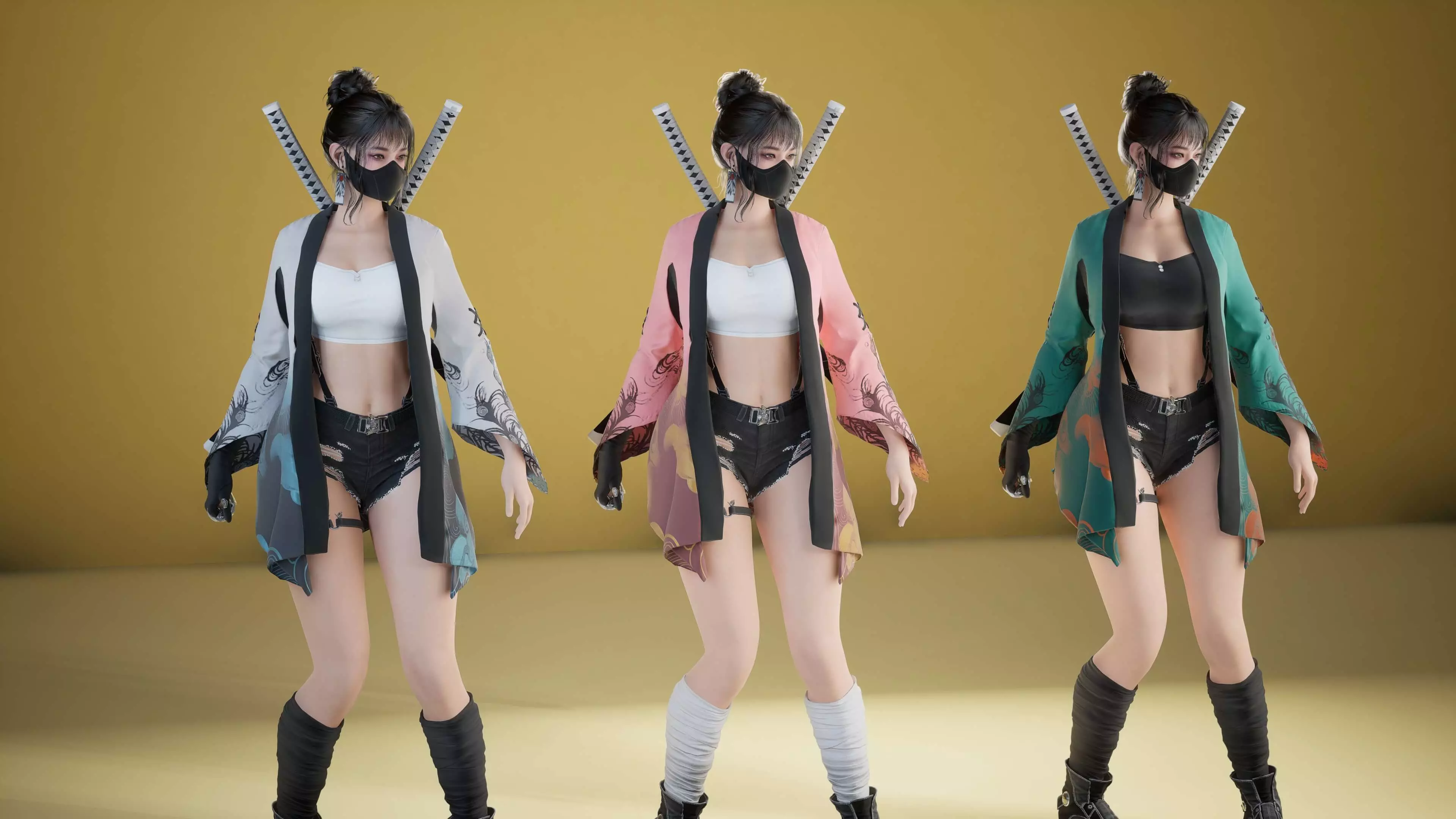 Shinobi Fighter Girl Low-poly 3D model_20