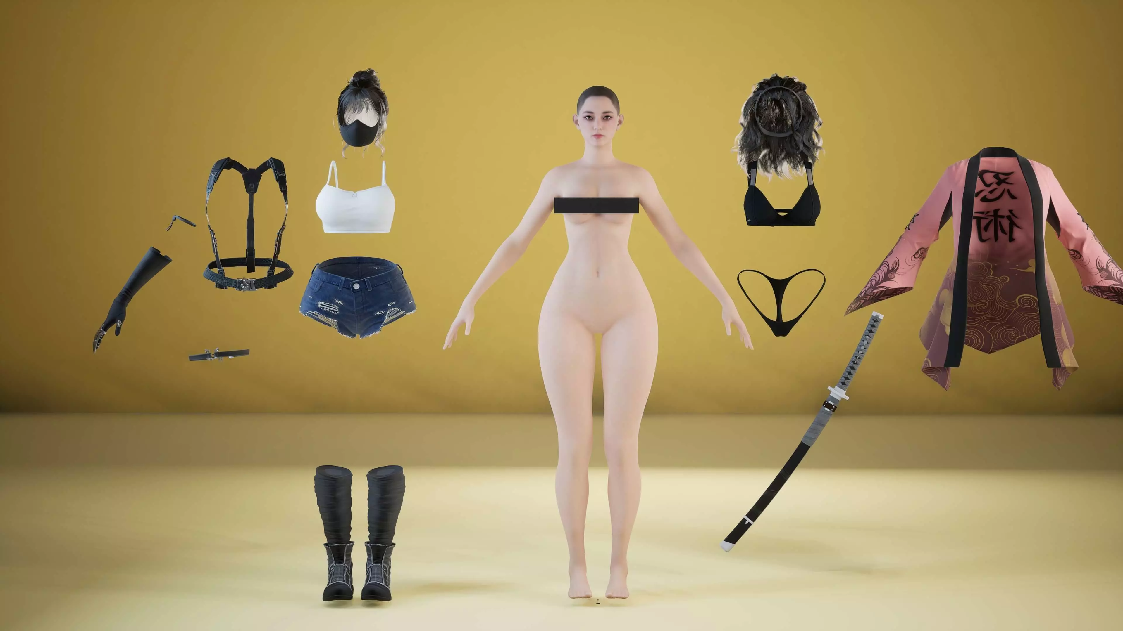 Shinobi Fighter Girl Low-poly 3D model_25