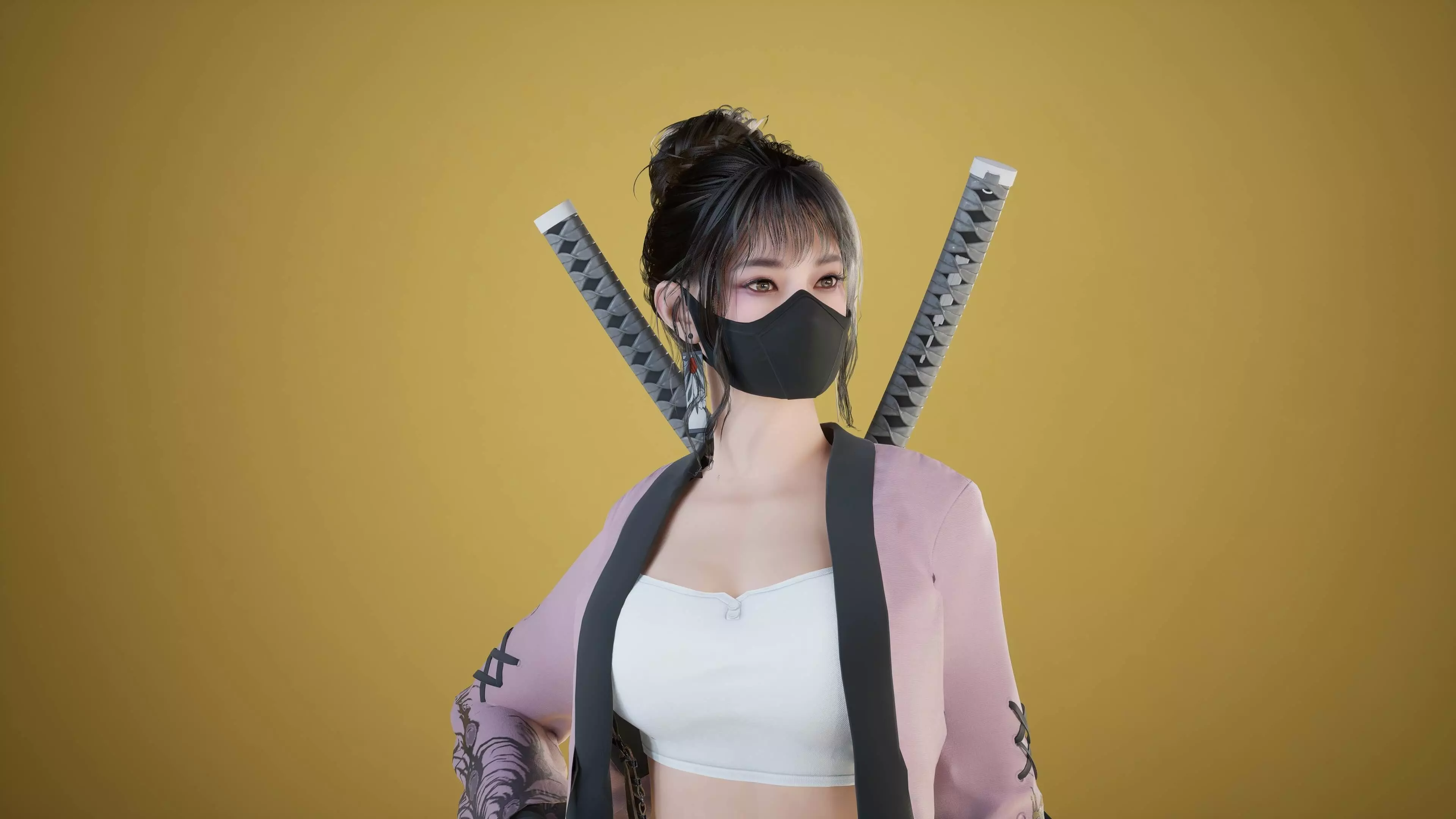 Shinobi Fighter Girl Low-poly 3D model_3