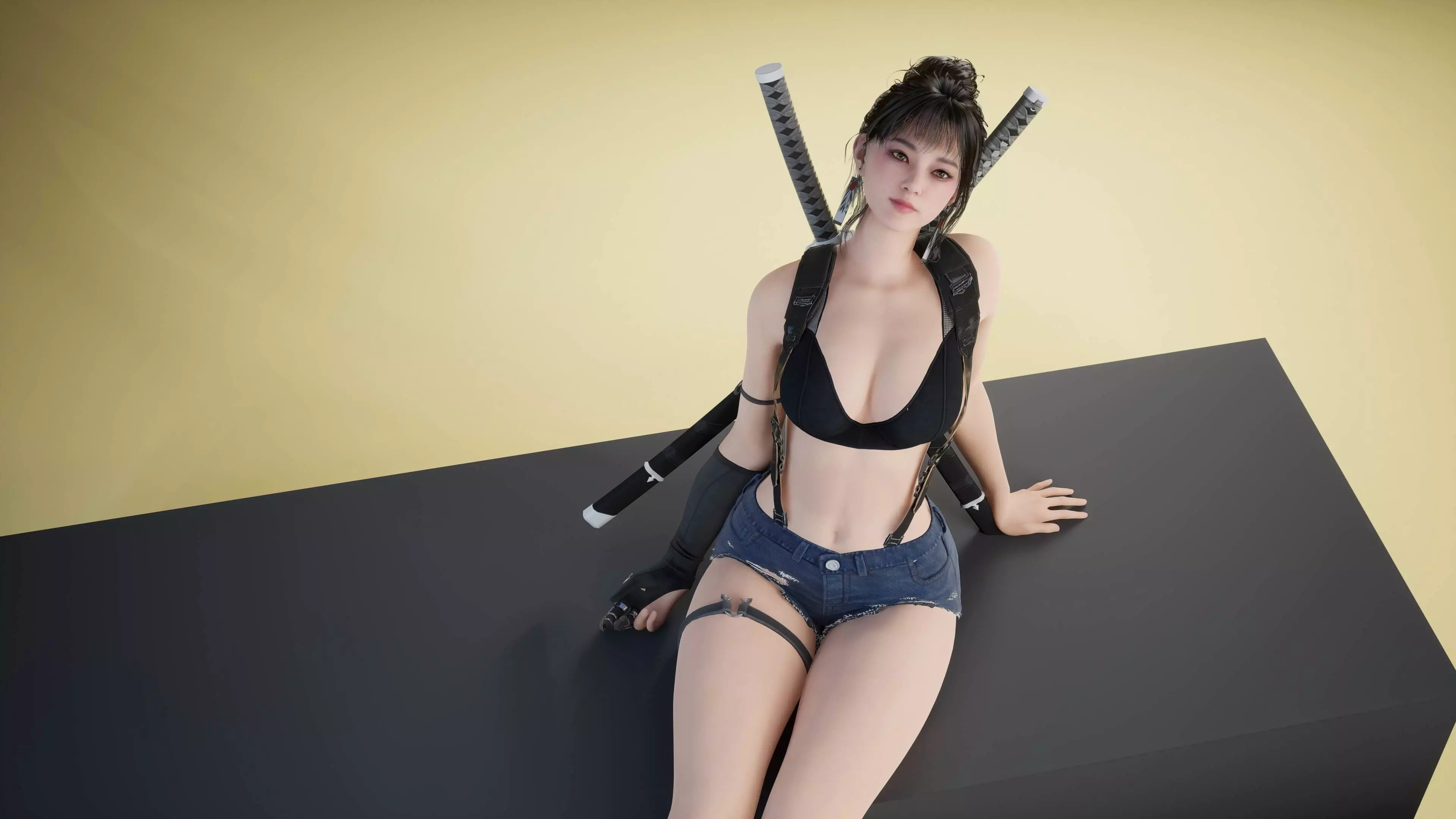 Shinobi Fighter Girl Low-poly 3D model_0