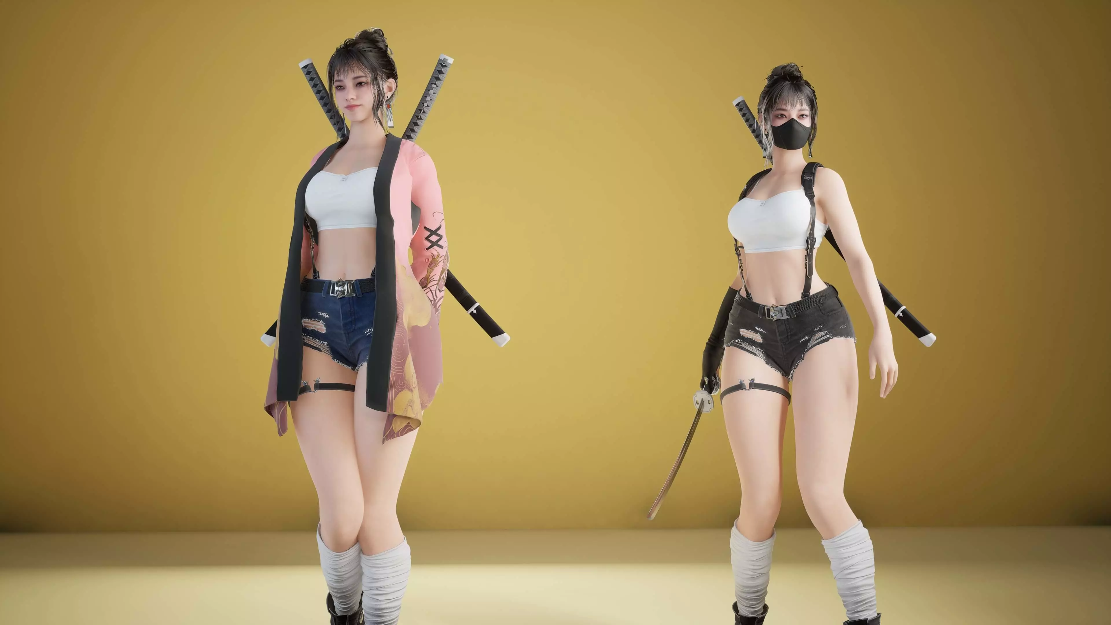 Shinobi Fighter Girl Low-poly 3D model_16
