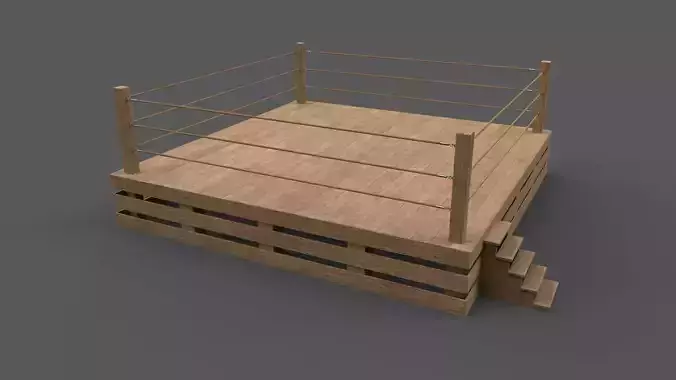 PBR Modular Wood Basic Wrestling Rings 20ftx20ft Low-poly 3D model