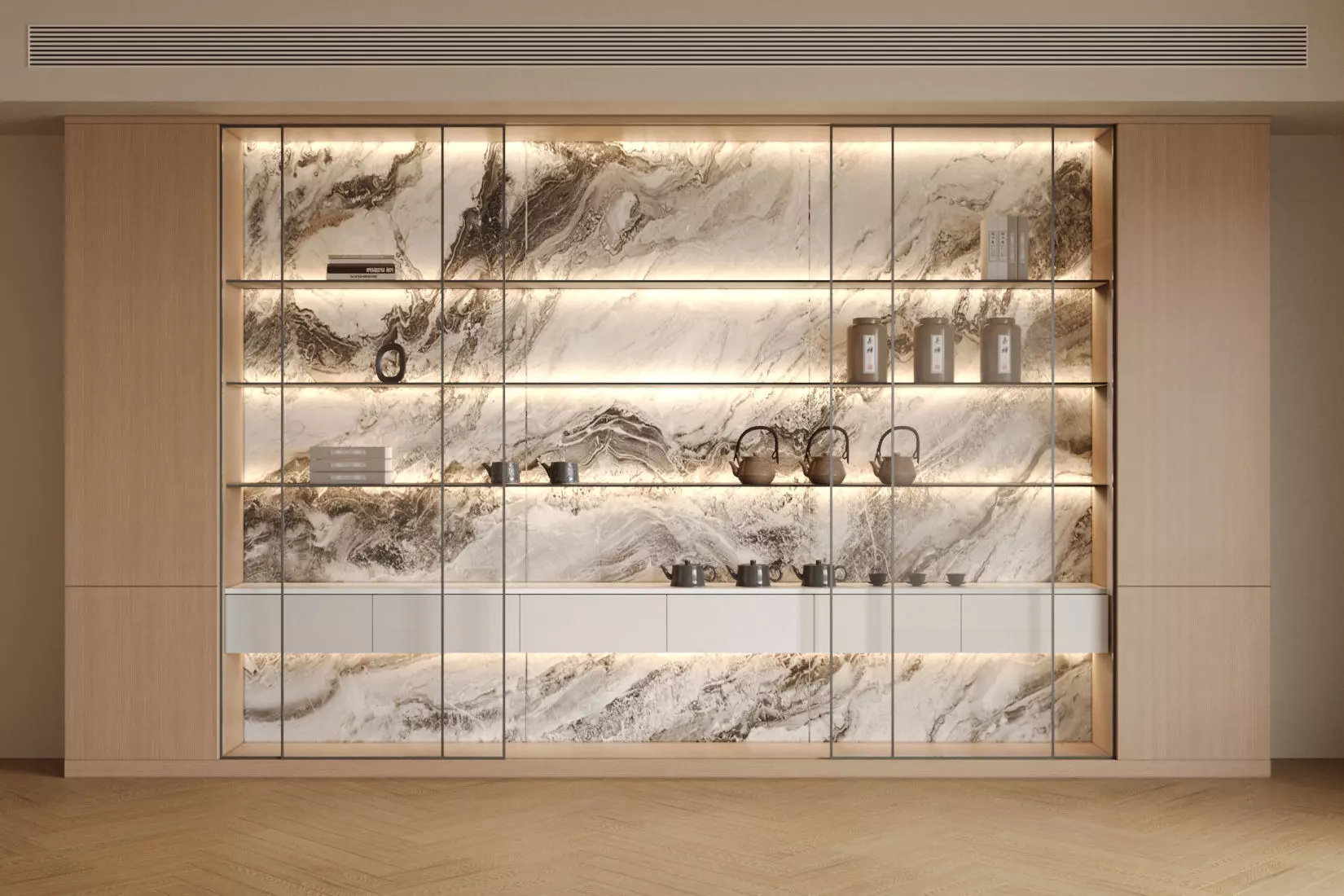 The tea cabinet in the living room stores all kinds of tea sets 3D model