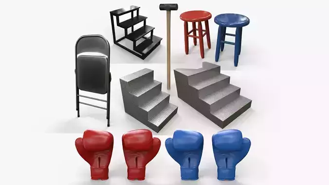 PBR Boxing and Wrestling Rings Props Low-poly 3D model