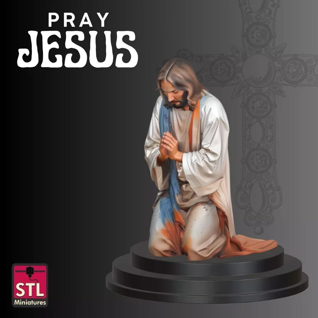 Jesus in Prayer STL Kneeling Sculpture 3D print model_0
