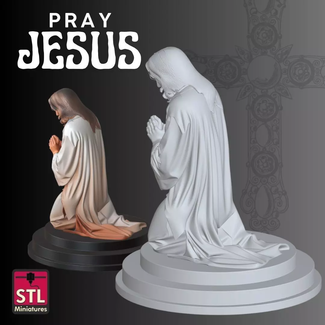 Jesus in Prayer STL Kneeling Sculpture 3D print model_2