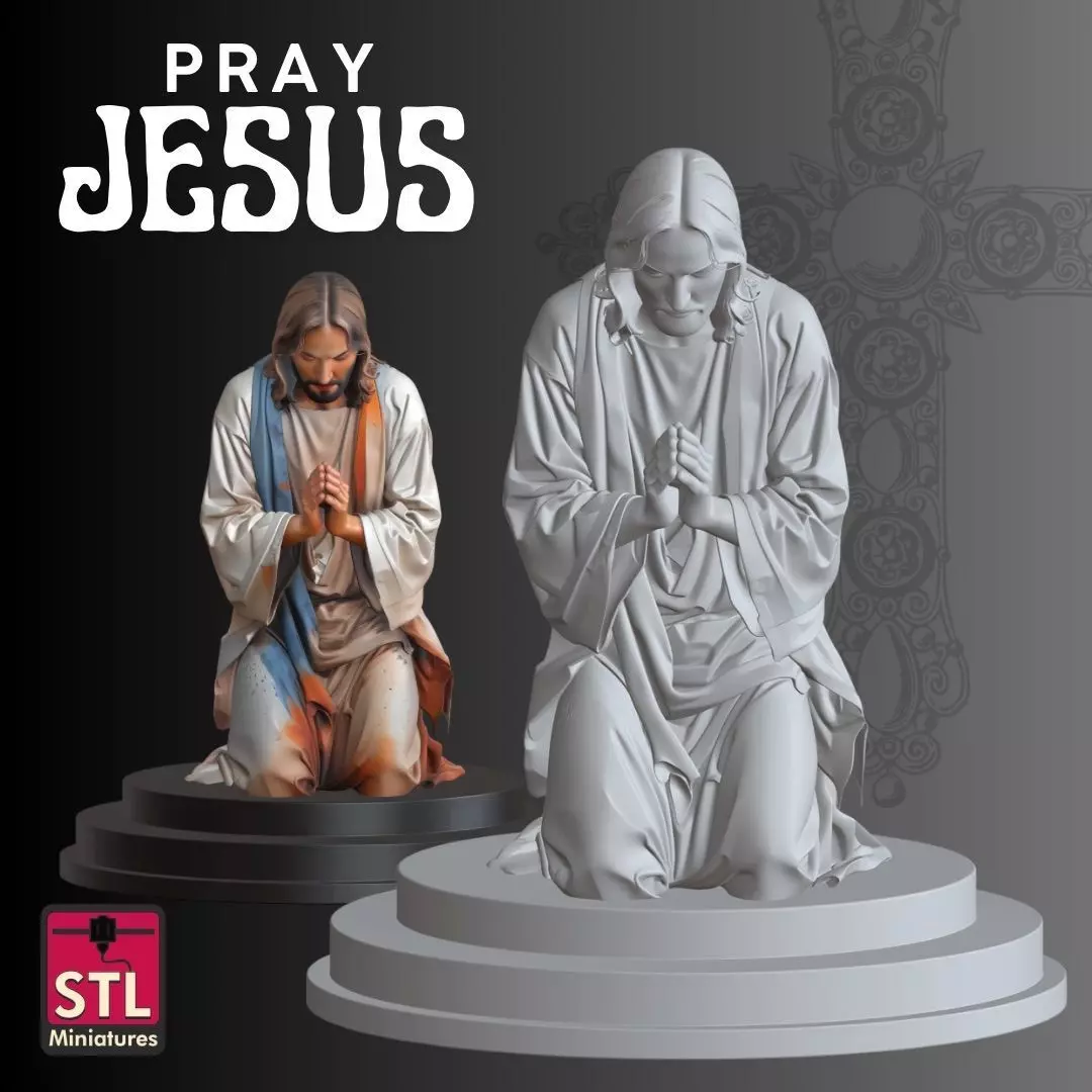 Jesus in Prayer STL Kneeling Sculpture 3D print model_1