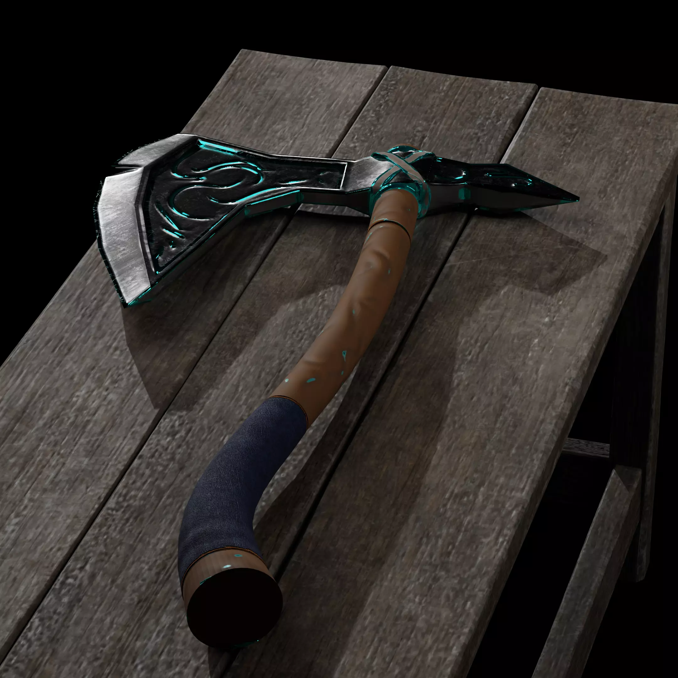 Stylized Fantasy Battle Axe Low-poly 3D model_9