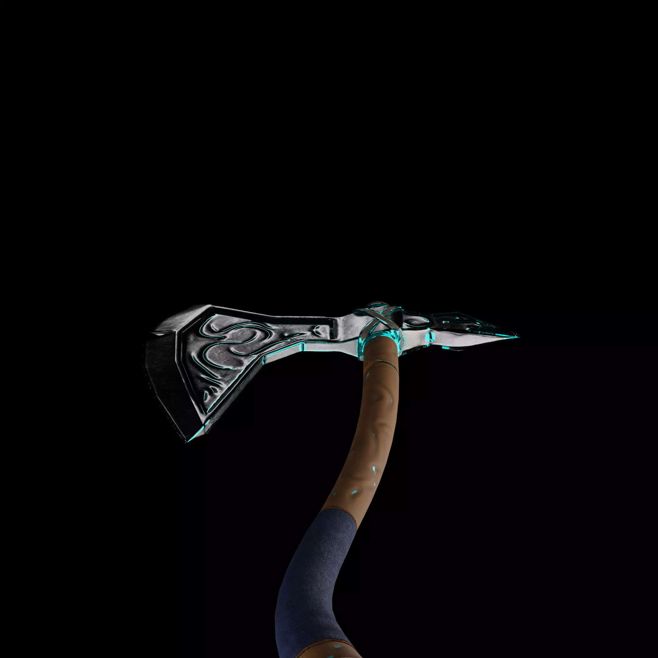 Stylized Fantasy Battle Axe Low-poly 3D model_7