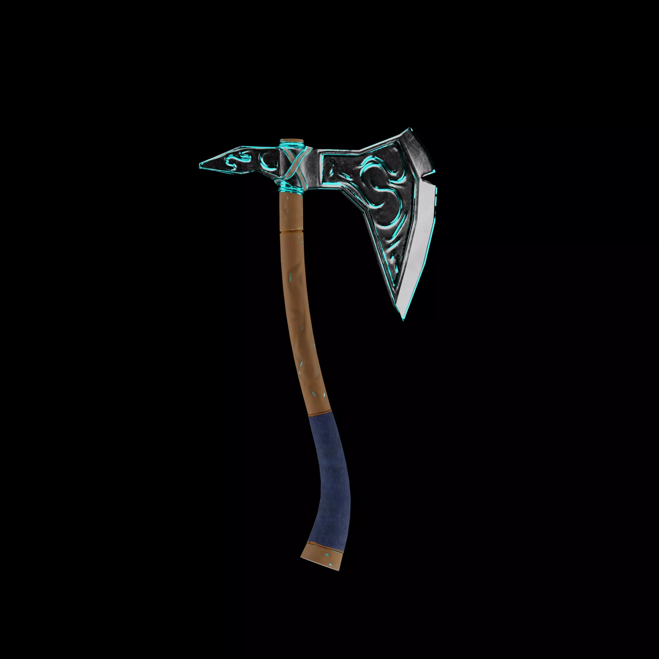 Stylized Fantasy Battle Axe Low-poly 3D model_2