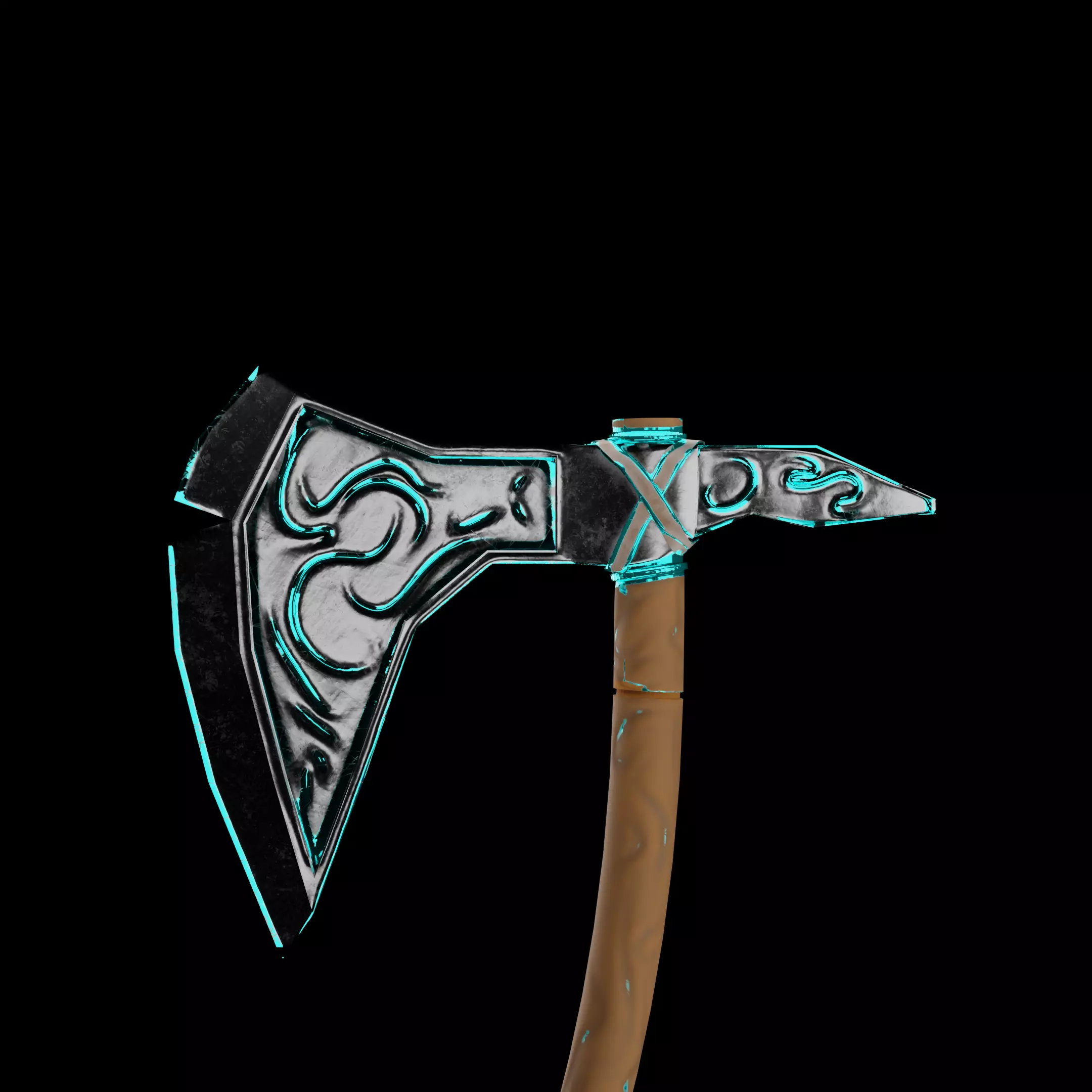 Stylized Fantasy Battle Axe Low-poly 3D model_6