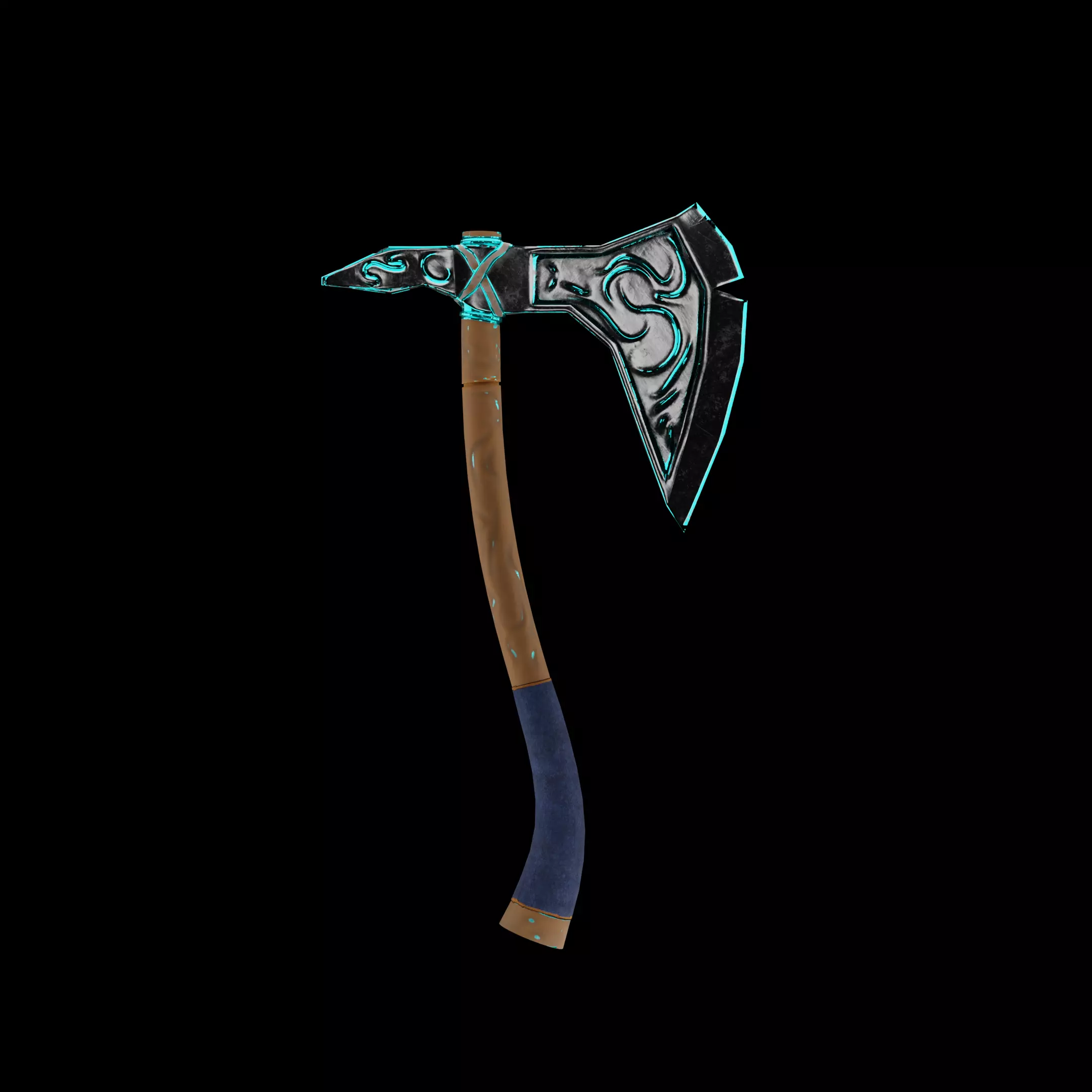 Stylized Fantasy Battle Axe Low-poly 3D model_0