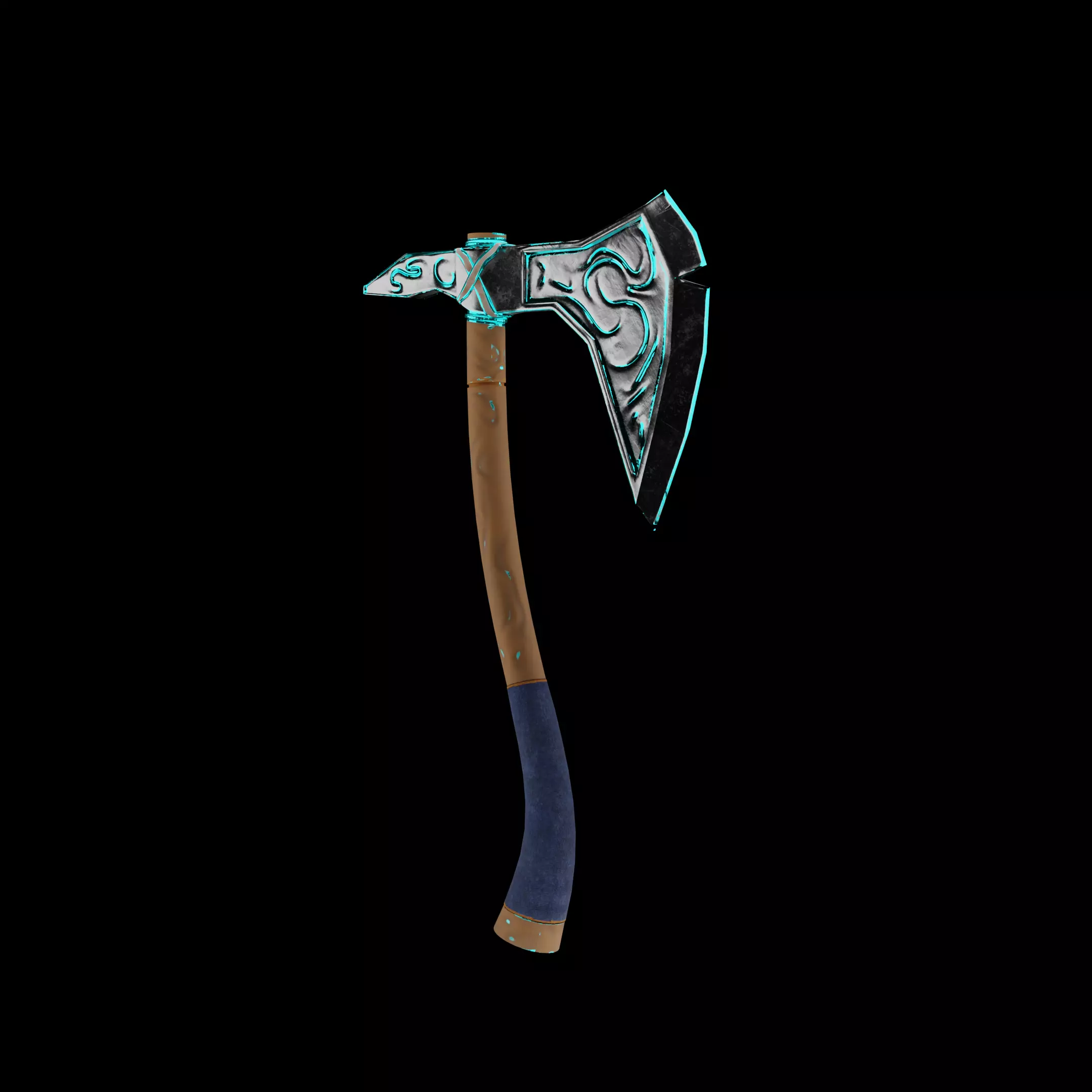 Stylized Fantasy Battle Axe Low-poly 3D model_3