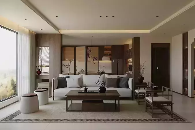 Chinese style living and dining room