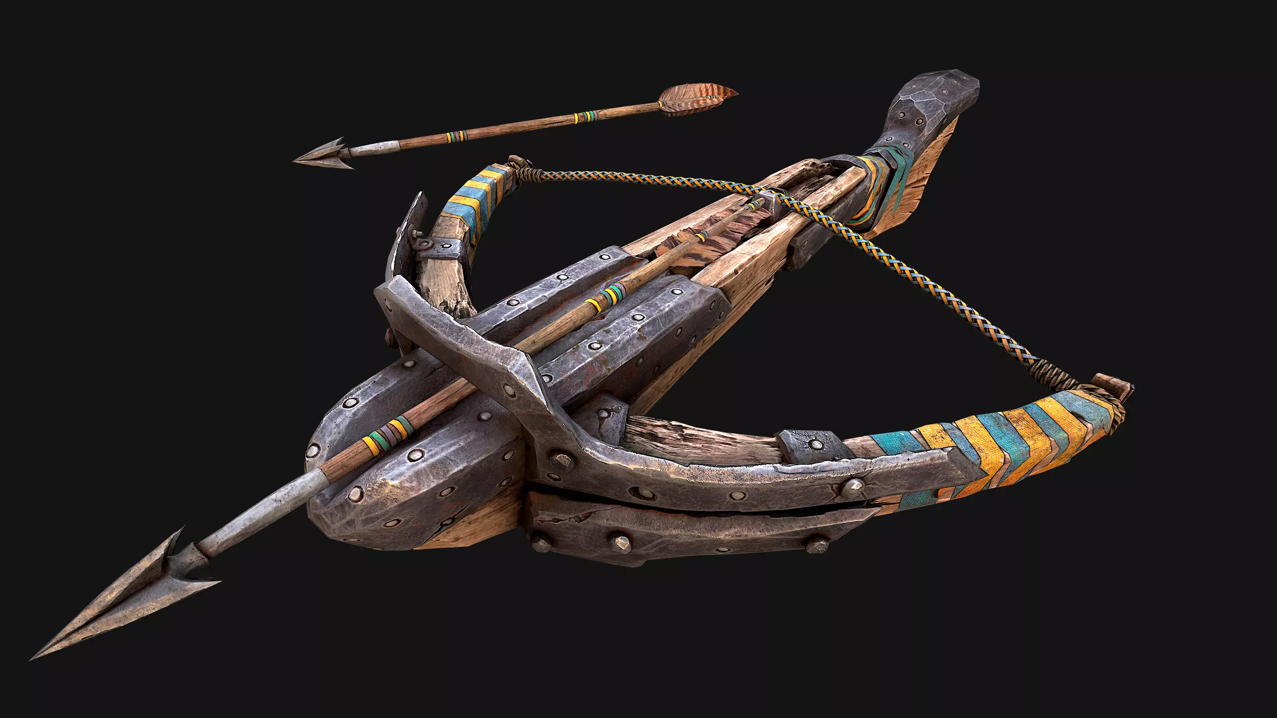 Medieval Crossbow and Arrow Bolt Weapon   Low-poly 3D model_2