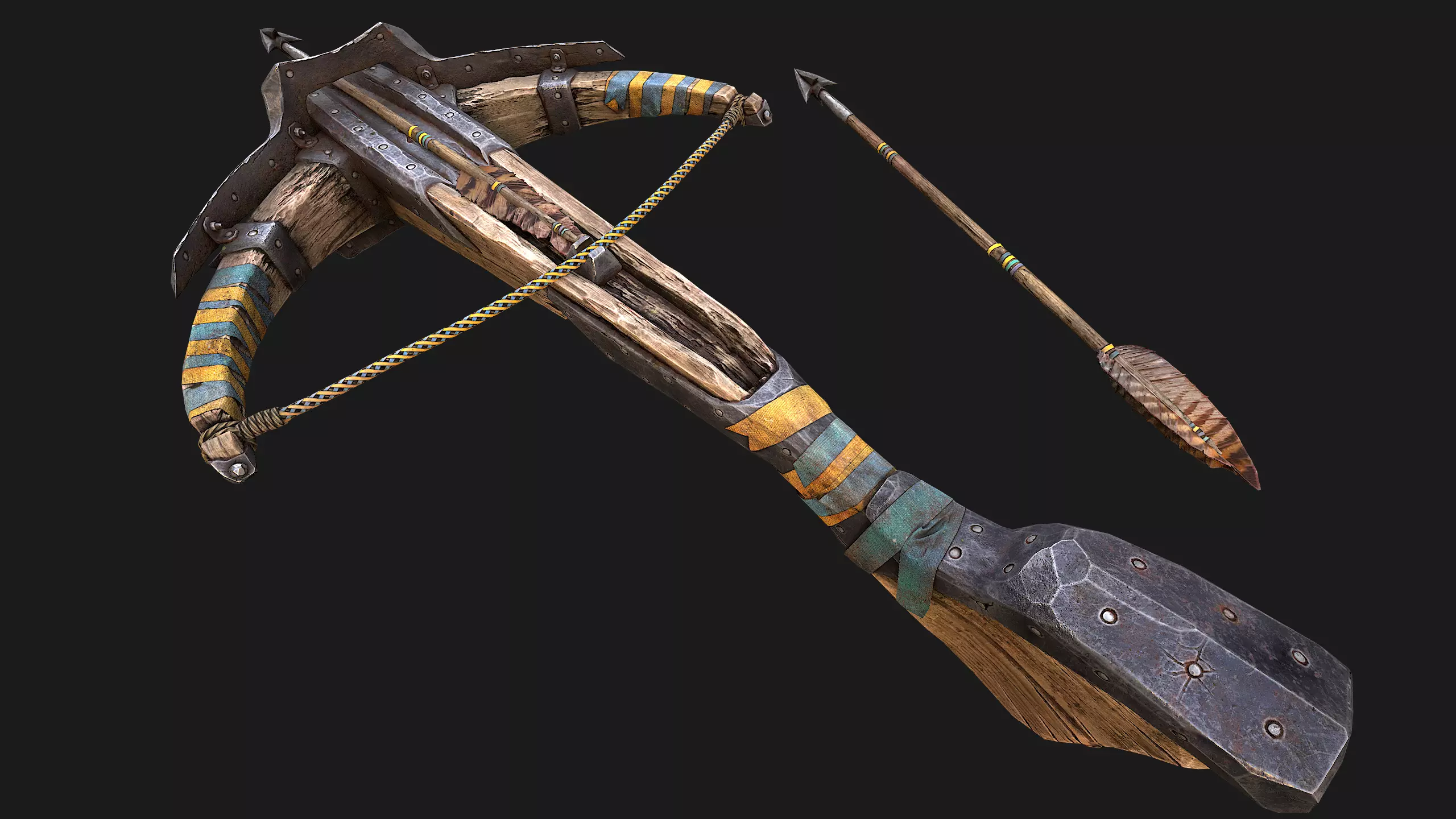 Medieval Crossbow and Arrow Bolt Weapon   Low-poly 3D model_0