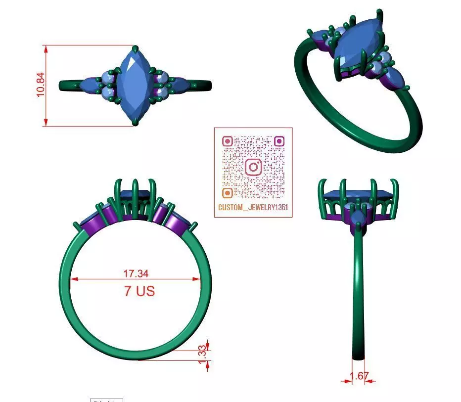 Solitaire ring 3D print model_5