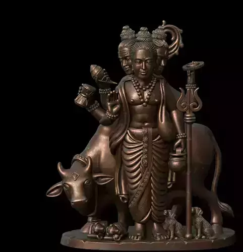 Lord Dattatreya  Trimurti Golden CAD Model siv
