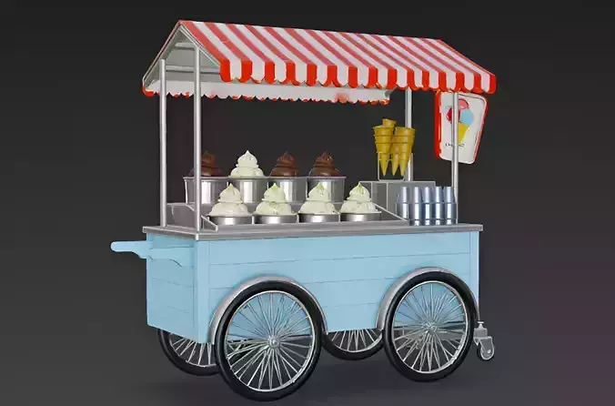 3D Ice Cream Cart Model High Quality