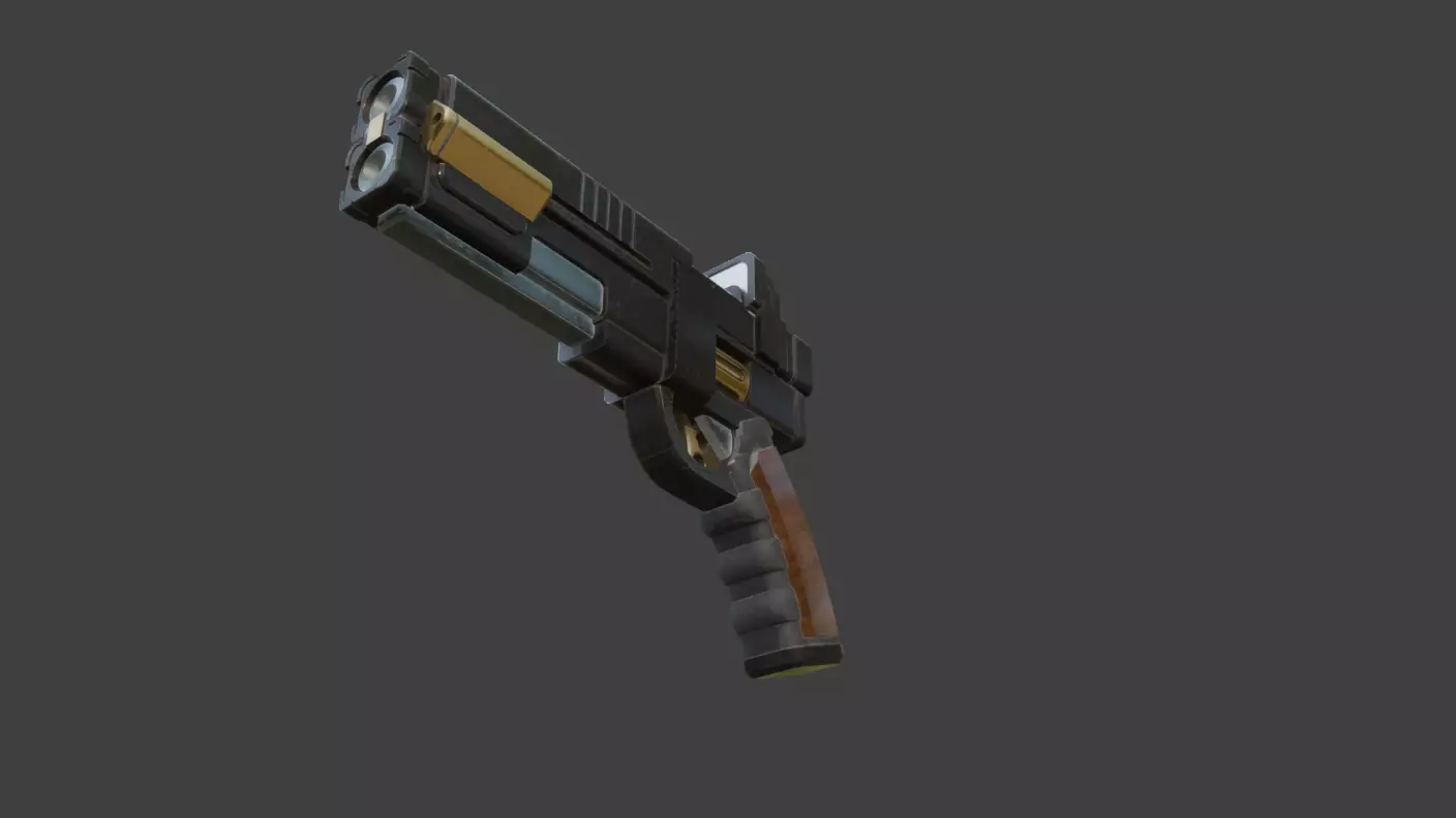 Double Barrel handgun Low-poly 3D model_2