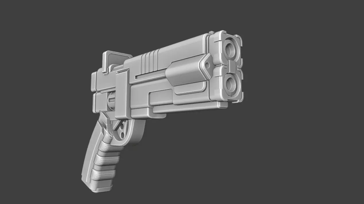 Double Barrel handgun Low-poly 3D model_6