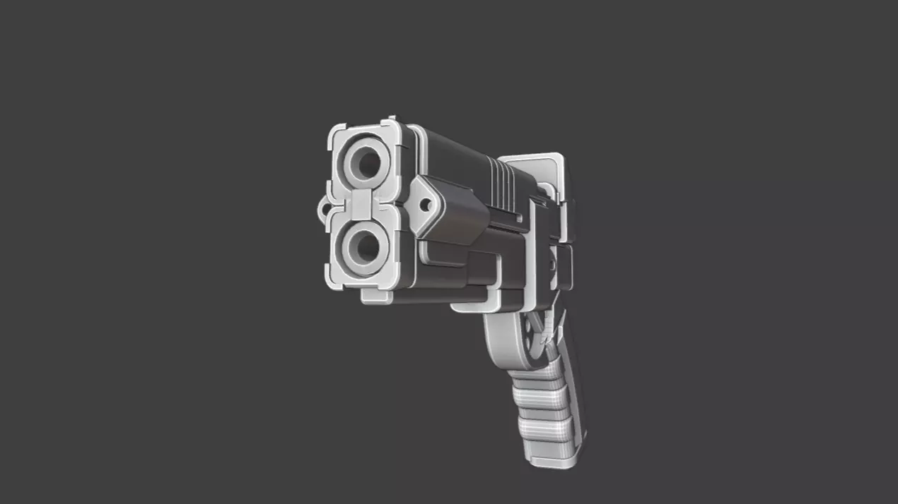 Double Barrel handgun Low-poly 3D model_5