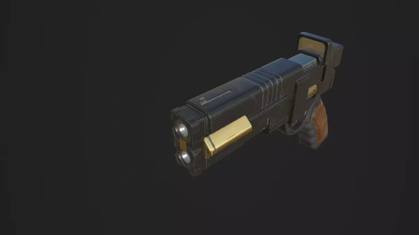 Double Barrel handgun Low-poly 3D model_9