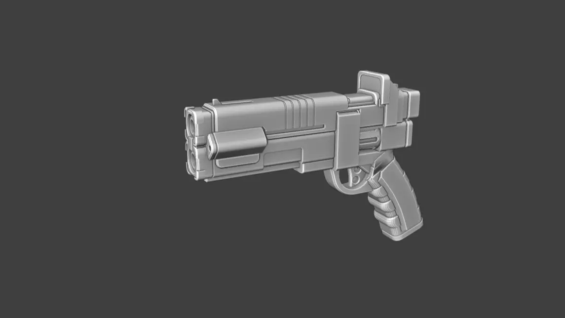 Double Barrel handgun Low-poly 3D model_3