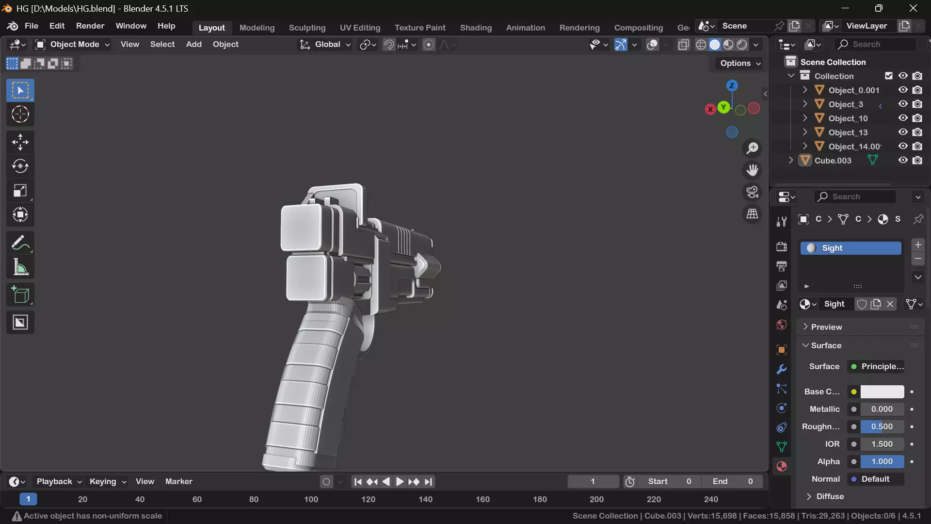 Double Barrel handgun Low-poly 3D model_4