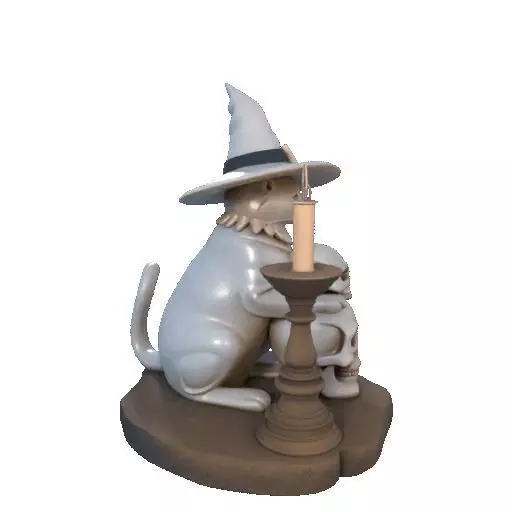 2341 Witch Cat with Skull Raven and Candlestick 3D print model_15