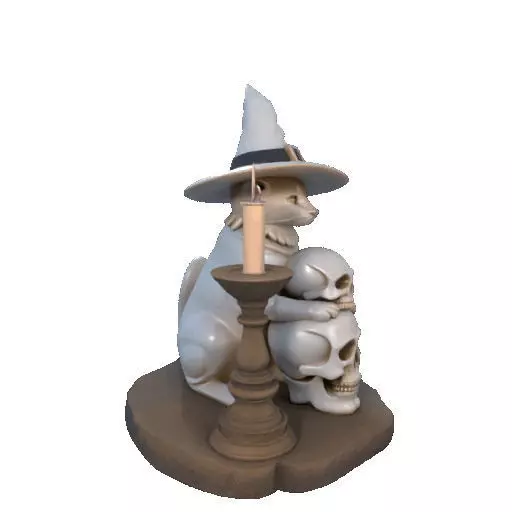 2341 Witch Cat with Skull Raven and Candlestick 3D print model_13