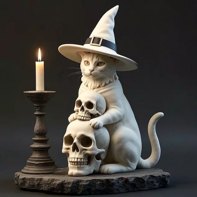 2341 Witch Cat with Skull Raven and Candlestick 3D print model_4