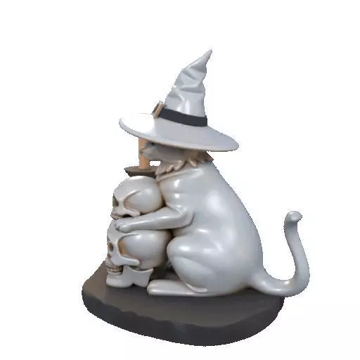 2341 Witch Cat with Skull Raven and Candlestick 3D print model_31