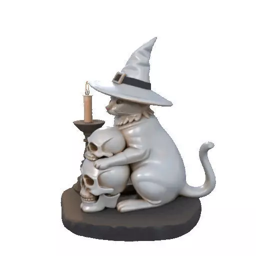 2341 Witch Cat with Skull Raven and Candlestick 3D print model_33
