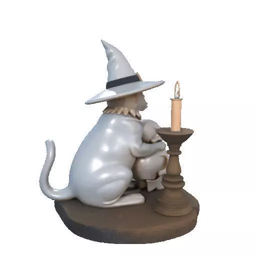 2341 Witch Cat with Skull Raven and Candlestick 3D print model_18