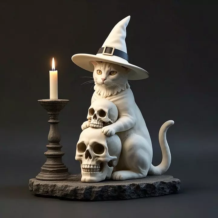 2341 Witch Cat with Skull Raven and Candlestick 3D print model_2