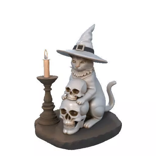 2341 Witch Cat with Skull Raven and Candlestick 3D print model_6