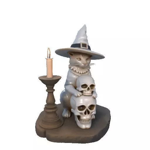 2341 Witch Cat with Skull Raven and Candlestick 3D print model_9