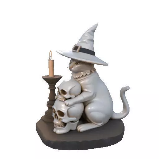 2341 Witch Cat with Skull Raven and Candlestick 3D print model_34
