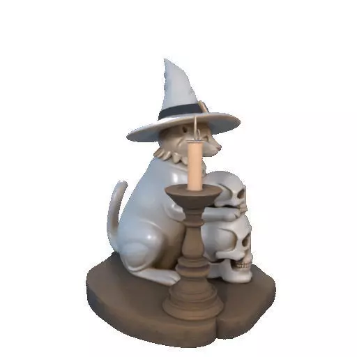 2341 Witch Cat with Skull Raven and Candlestick 3D print model_14