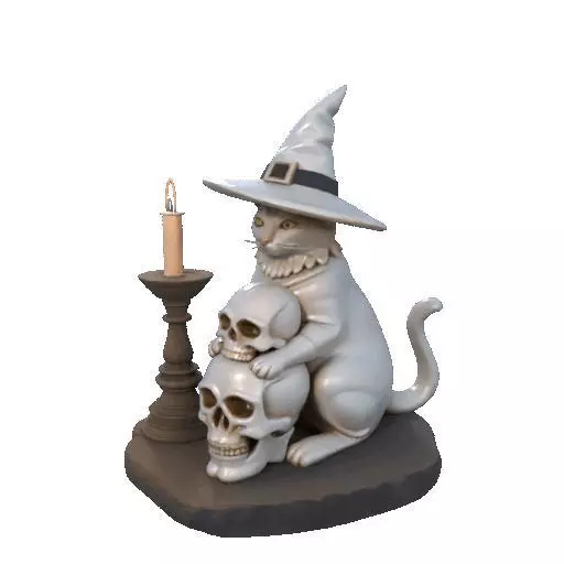 2341 Witch Cat with Skull Raven and Candlestick 3D print model_35