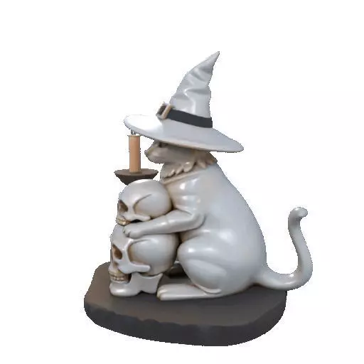 2341 Witch Cat with Skull Raven and Candlestick 3D print model_32