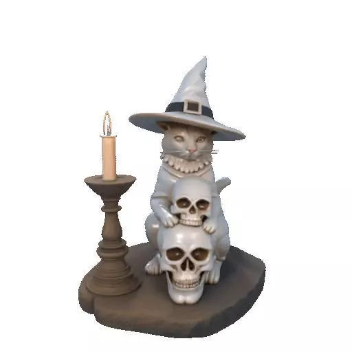 2341 Witch Cat with Skull Raven and Candlestick 3D print model_8
