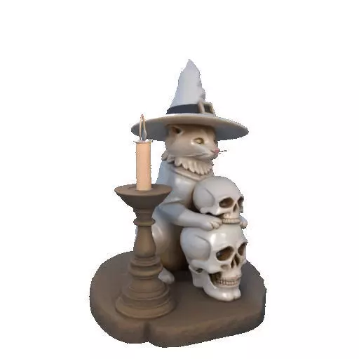 2341 Witch Cat with Skull Raven and Candlestick 3D print model_11
