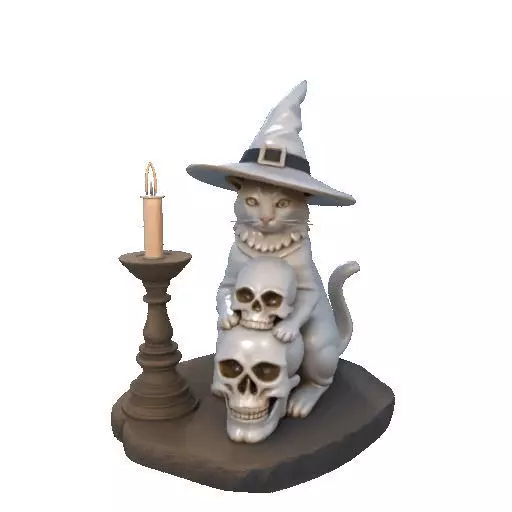 2341 Witch Cat with Skull Raven and Candlestick 3D print model_7