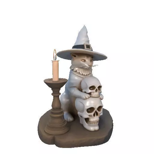2341 Witch Cat with Skull Raven and Candlestick 3D print model_10