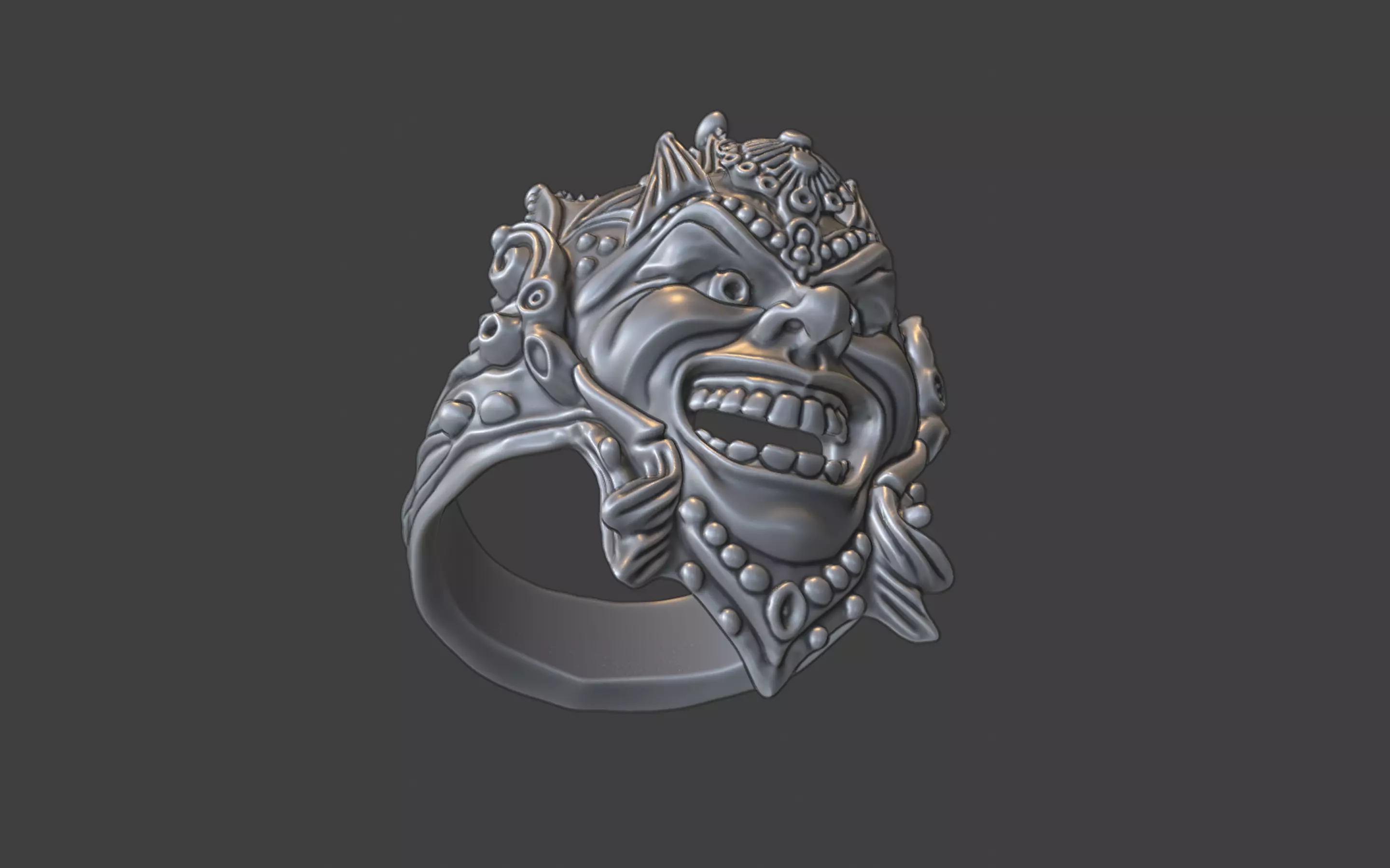 venice style carnaval jester mask ring 3D print model_21