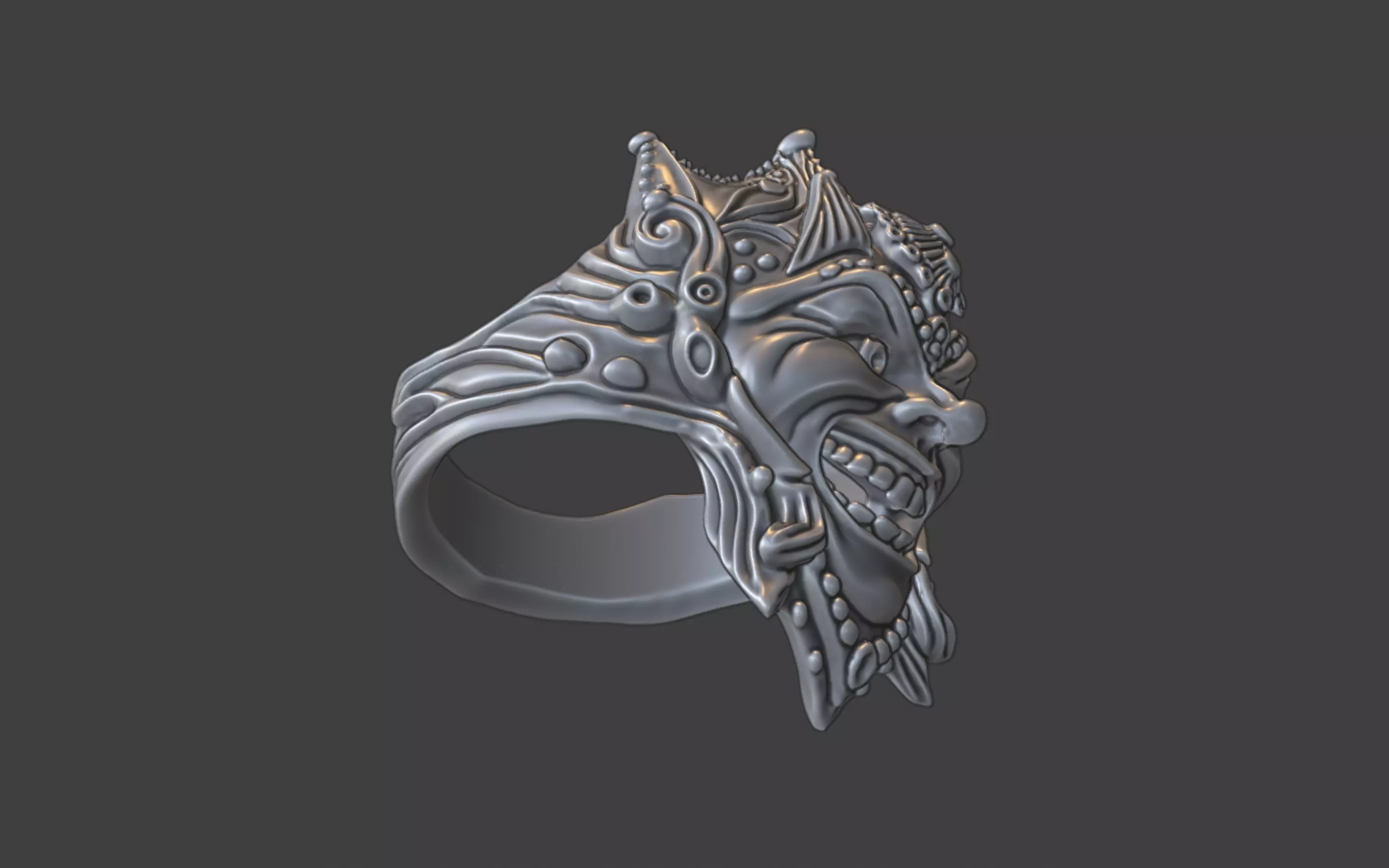 venice style carnaval jester mask ring 3D print model_9